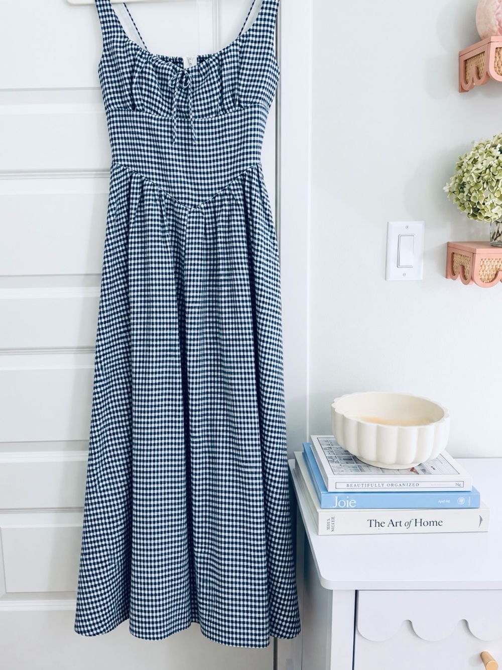 Reformation Balia 100% Linen Midi Dress- Slate Check-Sz. 4 NWT